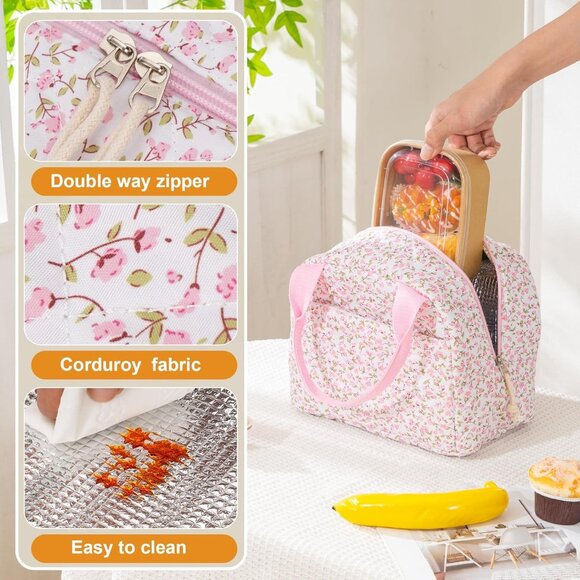 Lunch Bag for Women Insulated Lunch Box Reusable Cooler Bag Portable Cute Floral - Picture 6 of 6